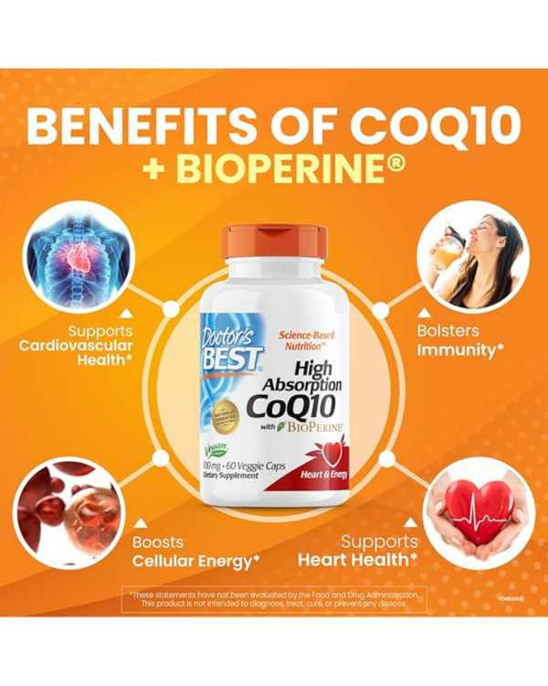 DOCTOR'S BEST High Absorption CoQ10 with BioPerine 100mg - 60 Capsules - Image 3